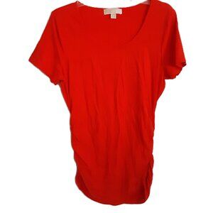 Michael Kors Misses Size L Blouse Coral Color Side Zip Short Sleeve Pullover